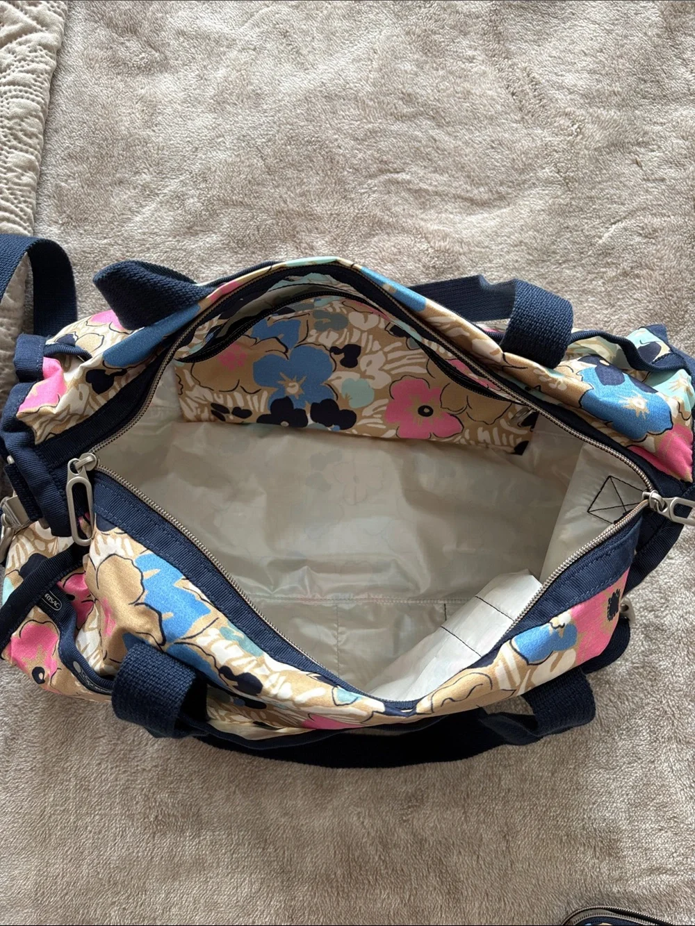 Lesportsac Floral Travel Duffel and Zip Wallet - Tan, Navy, Pink, Blue